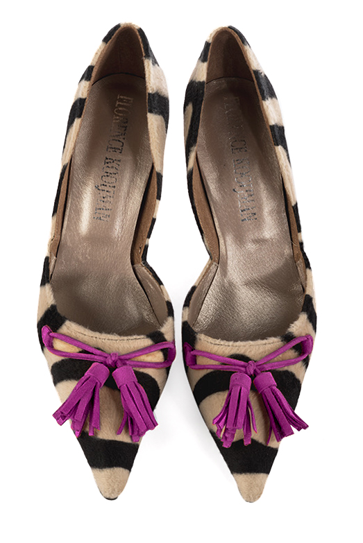 Safari black and mauve purple women's open arch dress pumps. Pointed toe. Very high slim heel. Top view - Florence KOOIJMAN